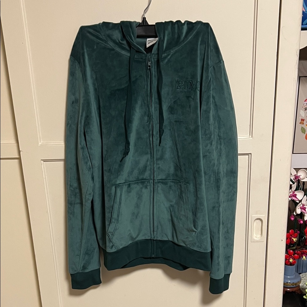 PINK Victoria's Secret Green Velour Hoodie